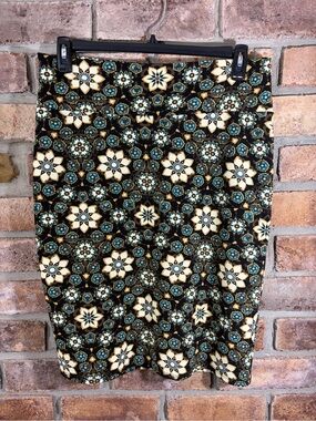 LuLaRoe Black, Cream & Blue Floral Geo Pencil Skirt 84